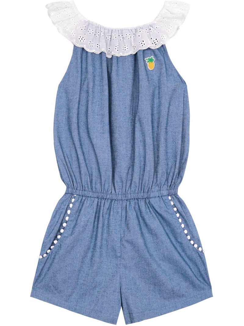 Combi-Short Été   à Col Élastique Dentelle   LOLITA - La Faute à Voltaire Bleu - Kiabi