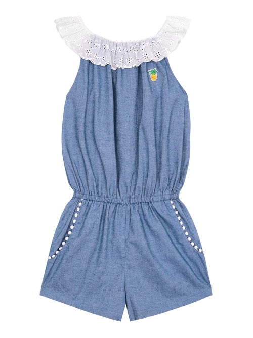 Combi-Short Été Bleu Fille  Col Élastique Dentelle Blanche  LOLITA - La Faute à Voltaire - Kiabi