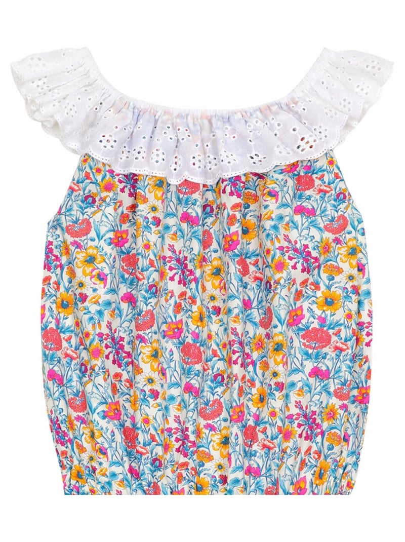 Combi-Short Été   Col Élastique  Liberty Fleuri   LOLITA - La Faute à Voltaire Bleu Rose Blanc - Kiabi