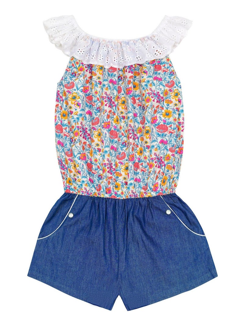 Combi-Short Été   Col Élastique  Liberty Fleuri   LOLITA - La Faute à Voltaire Bleu Rose Blanc - Kiabi