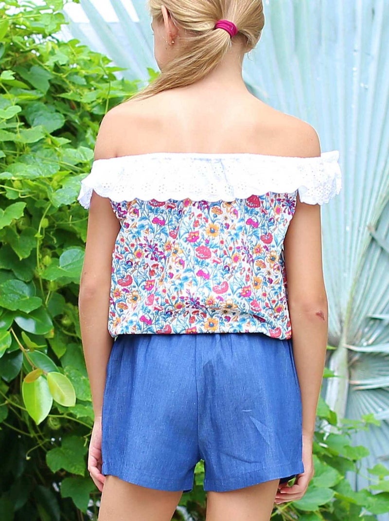 Combi-Short Été   Col Élastique  Liberty Fleuri   LOLITA - La Faute à Voltaire Bleu Rose Blanc - Kiabi