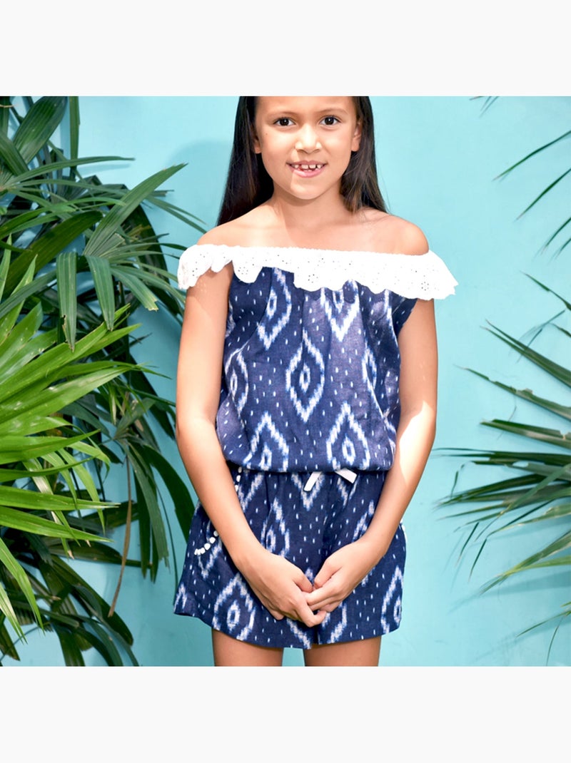 Combi-Short Été   Col Élastique  Tie-and-Dye    LOLITA - La Faute à Voltaire Blanc Bleu marine Blanc - Kiabi