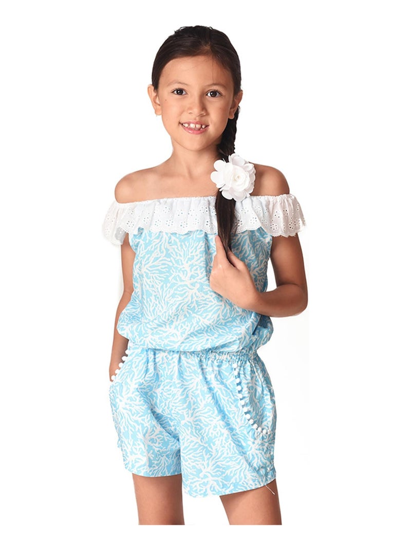 Combi-Short Été Fille  Col Élastique  Bleu Turquoise  LOLITA - La Faute à Voltaire Bleu turquoise - Kiabi