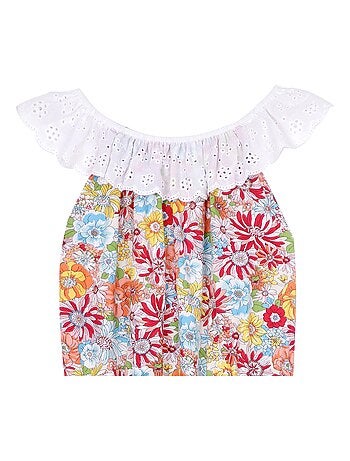 Combi-Short Été Fille Col Élastique Dentelle Fleuri Rouge LOLITA - 'LA FAUTE A VOLTAIRE'