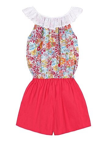 Combi-Short Été Fille Col Élastique Dentelle Fleuri Rouge LOLITA - 'LA FAUTE A VOLTAIRE'