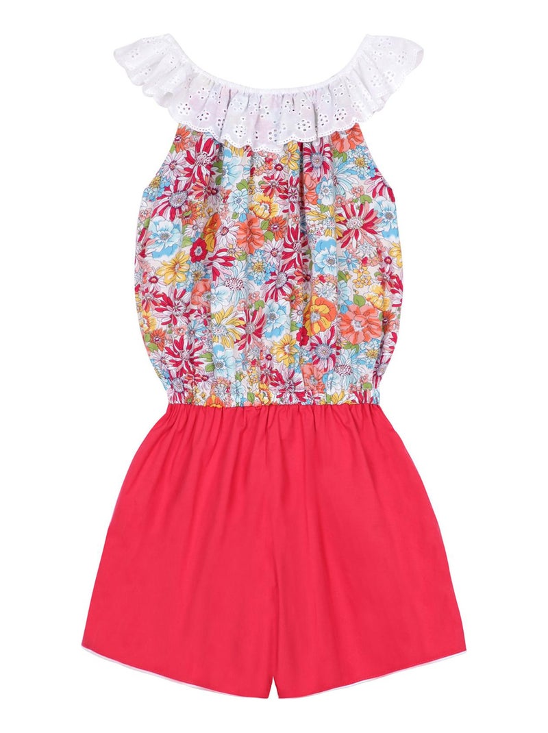 Combi-Short Été Fille  Col Élastique Dentelle  Fleuri Rouge  LOLITA - 'LA FAUTE A VOLTAIRE' Blanc Rouge - Kiabi