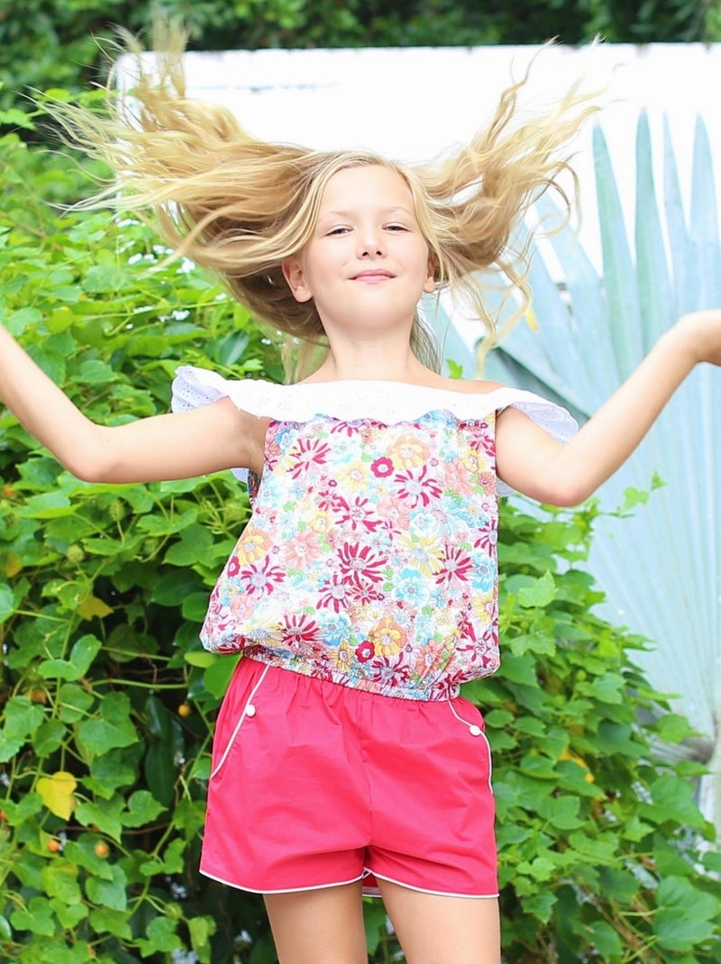 Combi-Short Été Fille  Col Élastique Dentelle  Fleuri Rouge  LOLITA - 'LA FAUTE A VOLTAIRE' Blanc Rouge - Kiabi