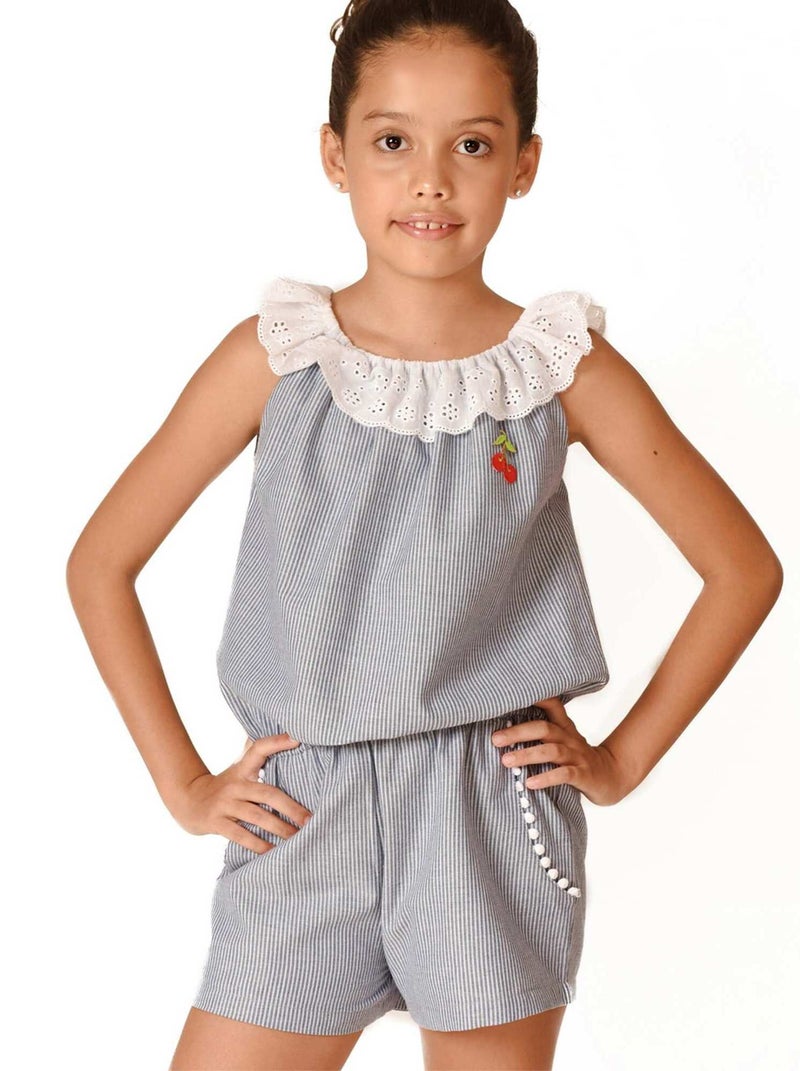 Combi-Short Été Fille  Col élastique  Fines Rayures Grises  LOLITA - 'LA FAUTE A VOLTAIRE' Blanc Gris anthracite - Kiabi