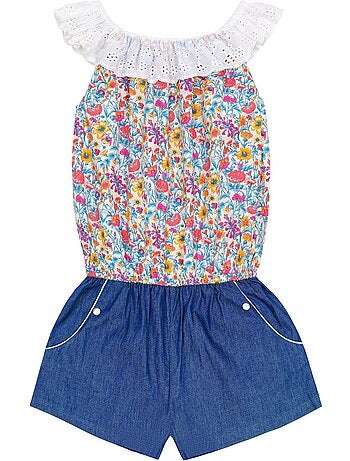 Combi-Short Été Fille Col Élastique Liberty Fleuri Bleu LOLITA - La Faute à Voltaire