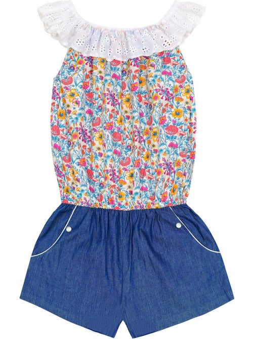 Combi-Short Été Fille  Col Élastique  Liberty Fleuri Bleu  LOLITA - La Faute à Voltaire - Kiabi