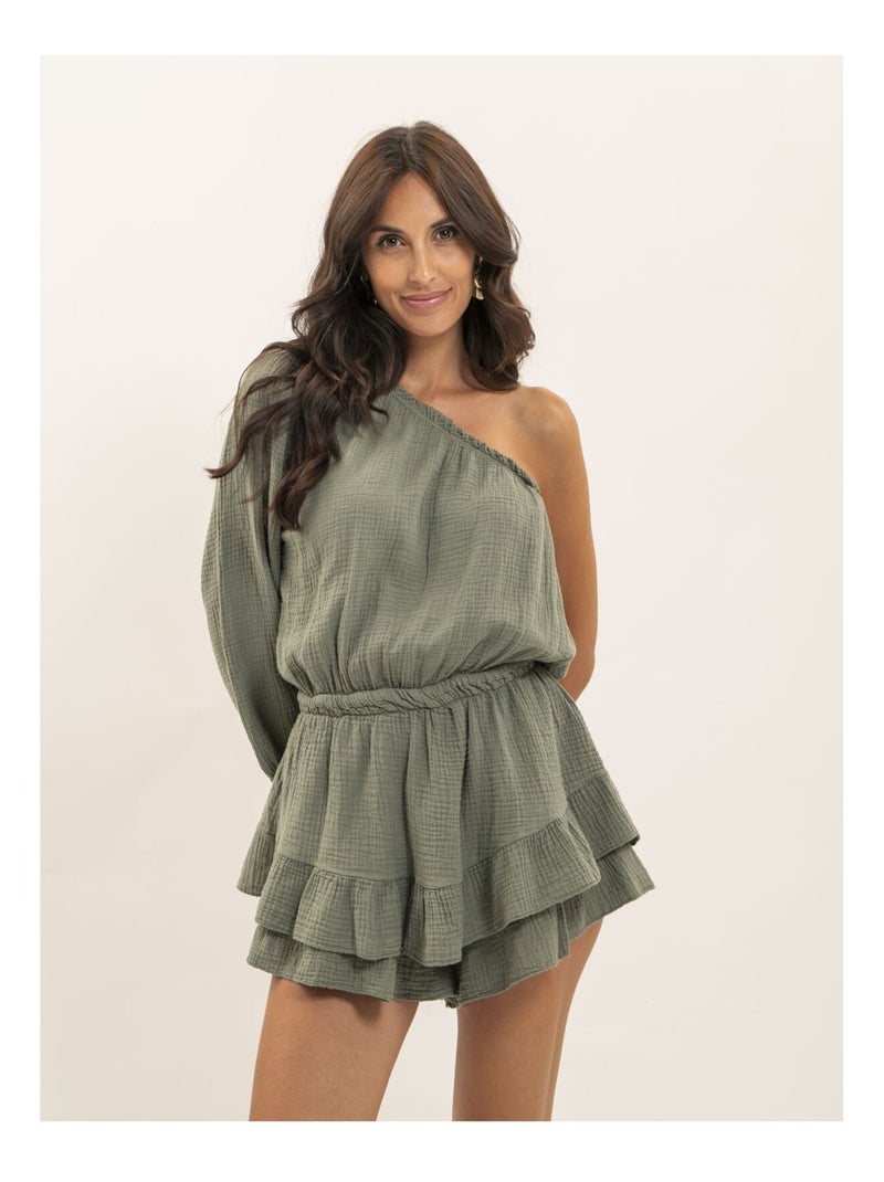 Combi-short gaze de coton XITONIA Kaki - Kiabi