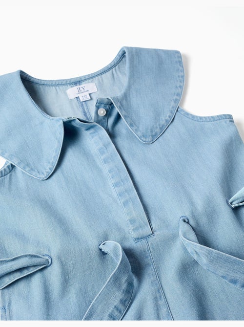 Combi-short sans manches en jean avec ceinture - Kiabi