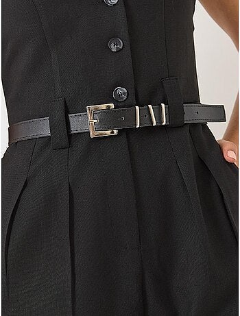 Combinaison à col en v et ceinture à jambes larges avec poches bianco lucci