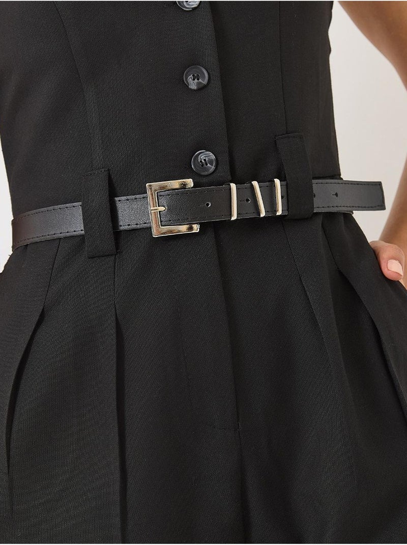 Combinaison à col en v et ceinture à jambes larges avec poches bianco lucci Noir - Kiabi