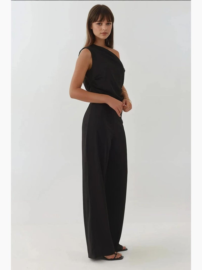 Combinaison à jambe large et col asymétrique hiccup Noir - Kiabi