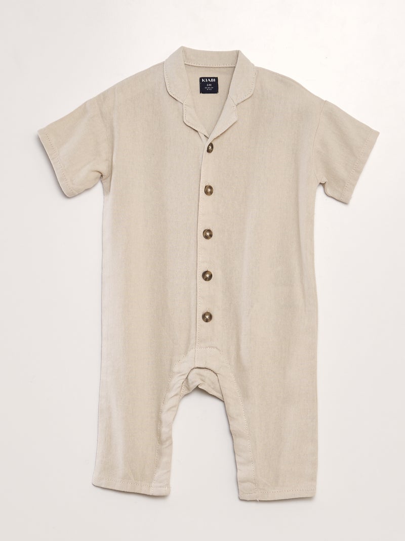 Combinaison à manches courtes en lin mélangé - Mixte Beige - Kiabi