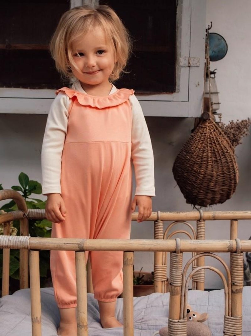 Combinaison Bébé à Volant en Coton Pima Bio Rose saumon - Kiabi