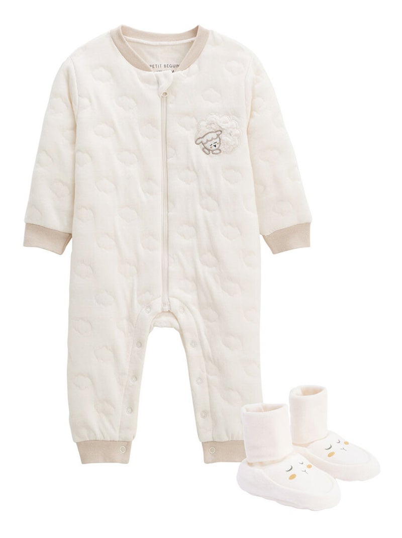 Combinaison bébé en molleton et chaussons Câlins Ecru - Kiabi