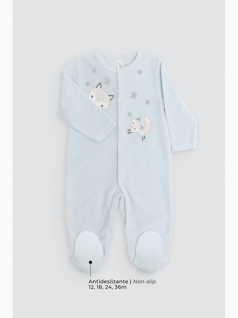 Combinaison bébé en velours avec détails brodés amour Bleu - Kiabi