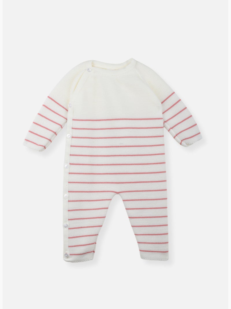 Combinaison bébé marinière Blanc Rose clair - Kiabi
