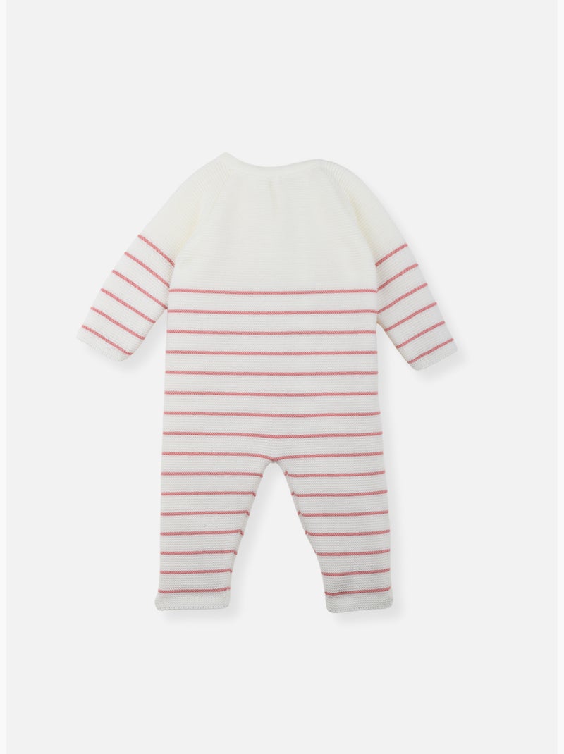 Combinaison bébé marinière Blanc Rose clair - Kiabi