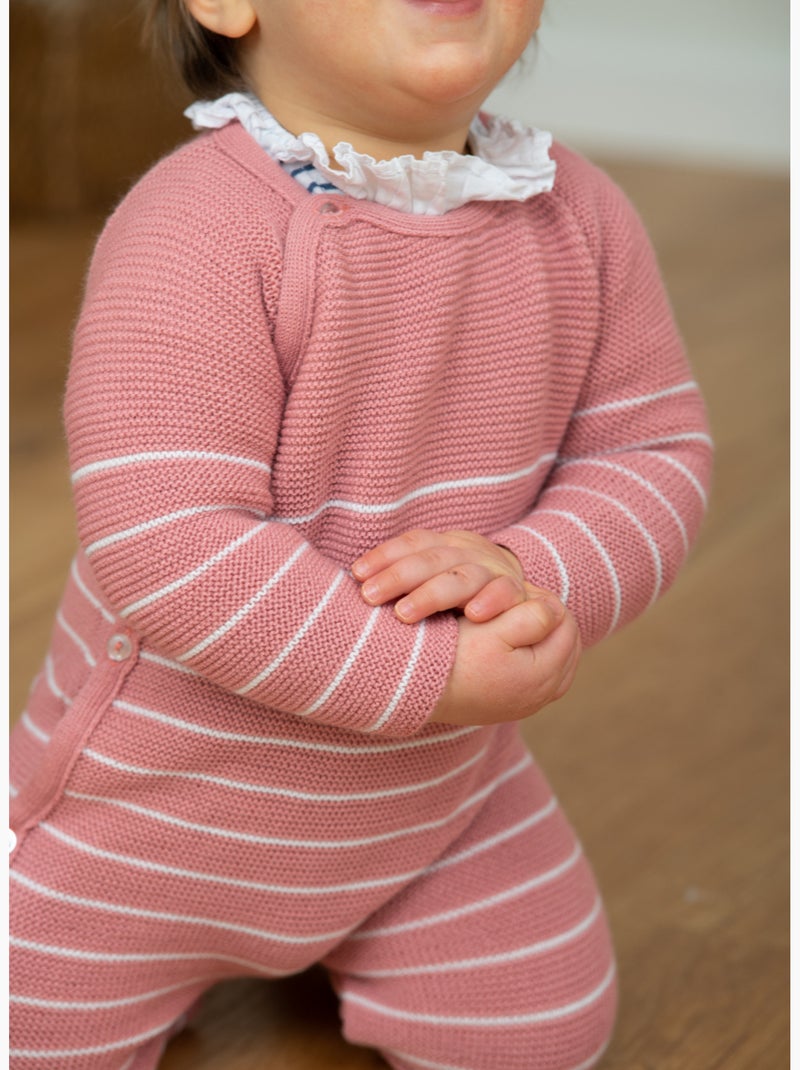 Combinaison bébé marinière Rose - Kiabi