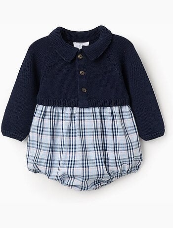 Combinaison bi-matière en coton et à carreaux B&S