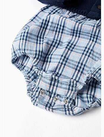 Combinaison bi-matière en coton et à carreaux B&S