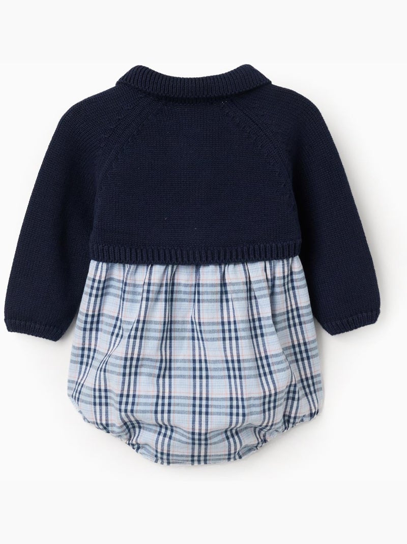 Combinaison bi-matière en coton et à carreaux B&S Bleu foncé - Kiabi