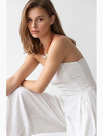 Combinaison bustier à jambe large et fente mixray