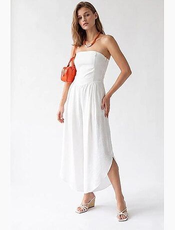 Combinaison bustier à jambe large et fente mixray