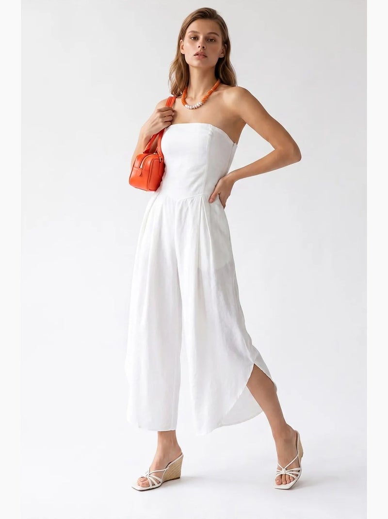 Combinaison bustier à jambe large et fente mixray Blanc - Kiabi