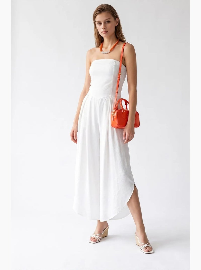 Combinaison bustier à jambe large et fente mixray Blanc - Kiabi