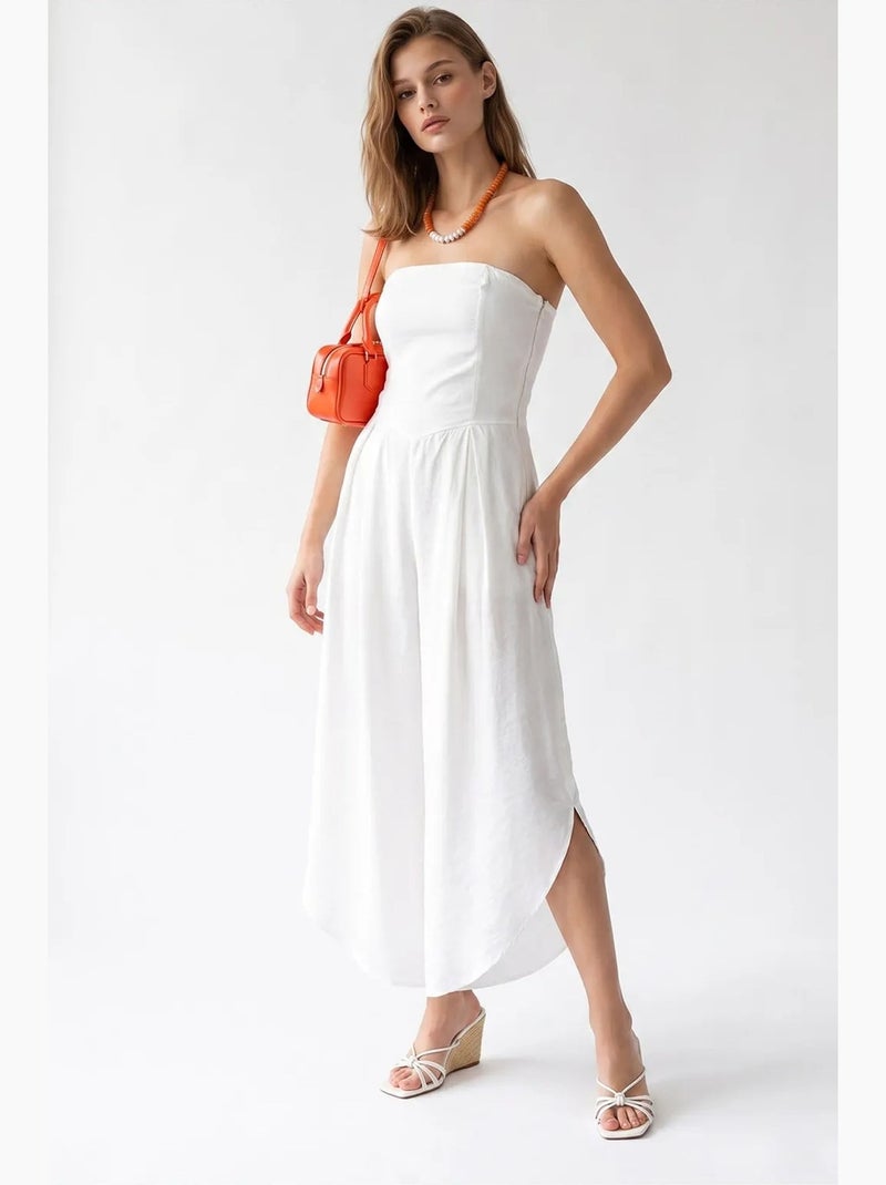Combinaison bustier à jambe large et fente mixray Blanc - Kiabi