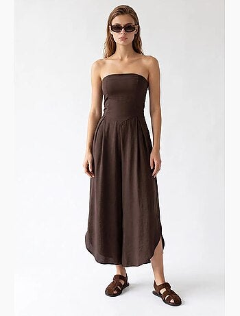 Combinaison bustier à jambe large et fente mixray