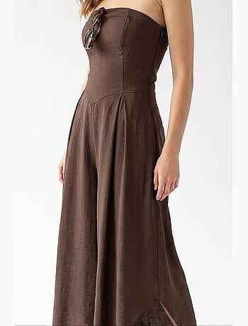 Combinaison bustier à jambe large et fente mixray