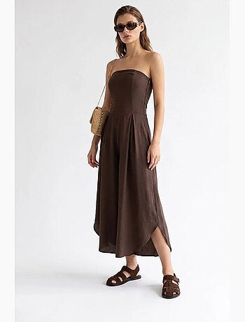 Combinaison bustier à jambe large et fente mixray