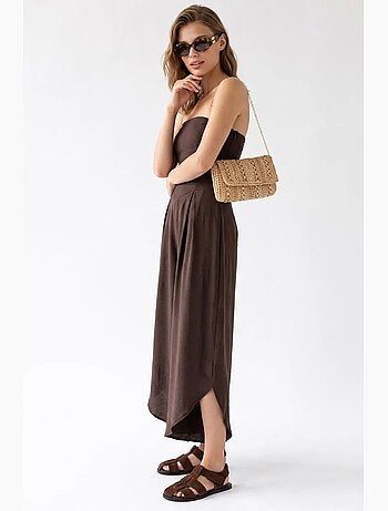 Combinaison bustier à jambe large et fente mixray