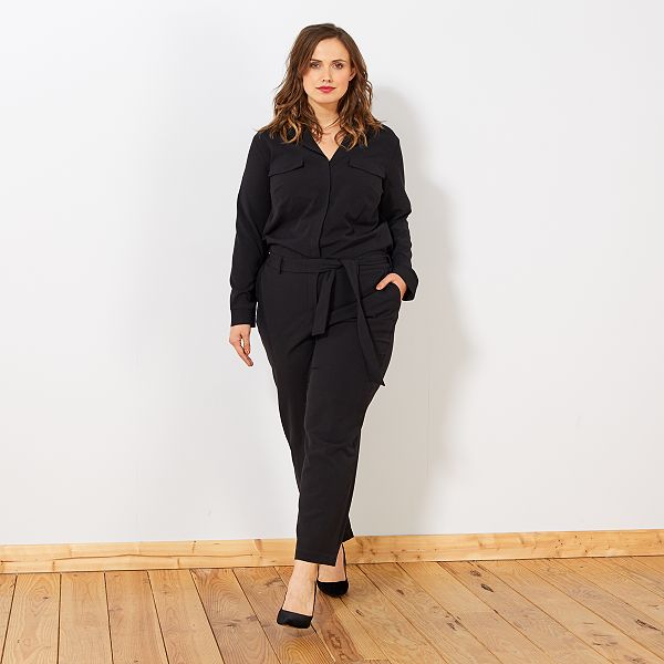 Combinaison col pyjama Grande taille femme - noir - Kiabi ...