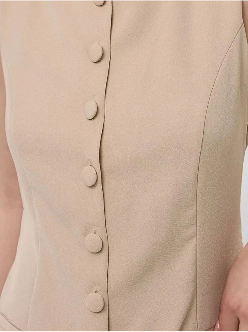 Combinaison courte à col ras du cou avec détails boutonnés Beige - Kiabi