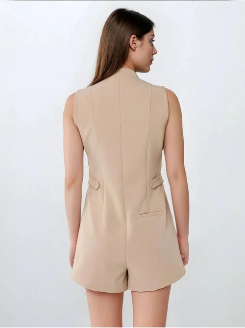 Combinaison courte à col ras du cou avec détails boutonnés - Kiabi