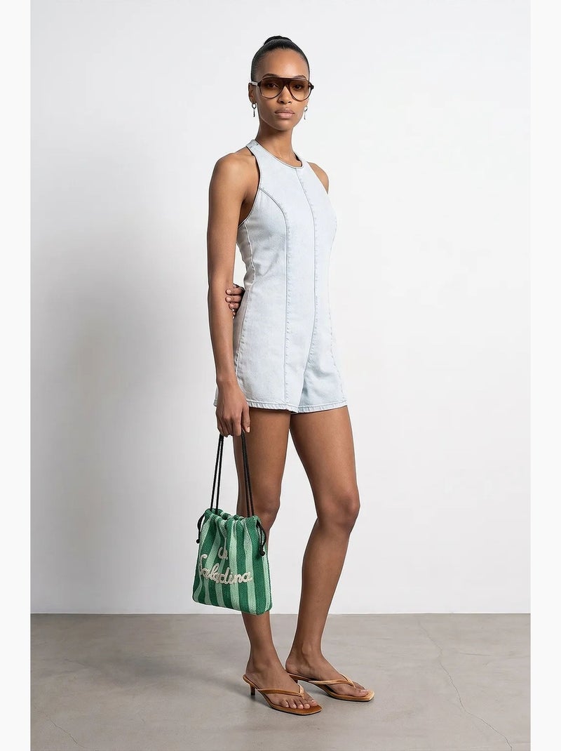 Combinaison courte en coton à col halter dilvin Bleu clair - Kiabi
