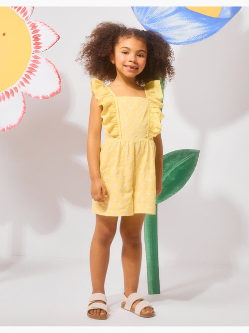Combinaison courte en coton avec broderie et volants B&S - Kiabi
