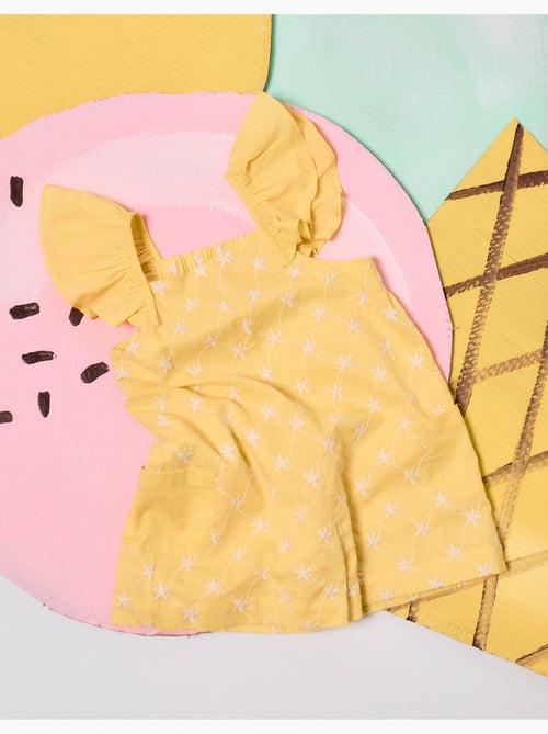 Combinaison courte en coton avec broderie et volants B&S - Kiabi