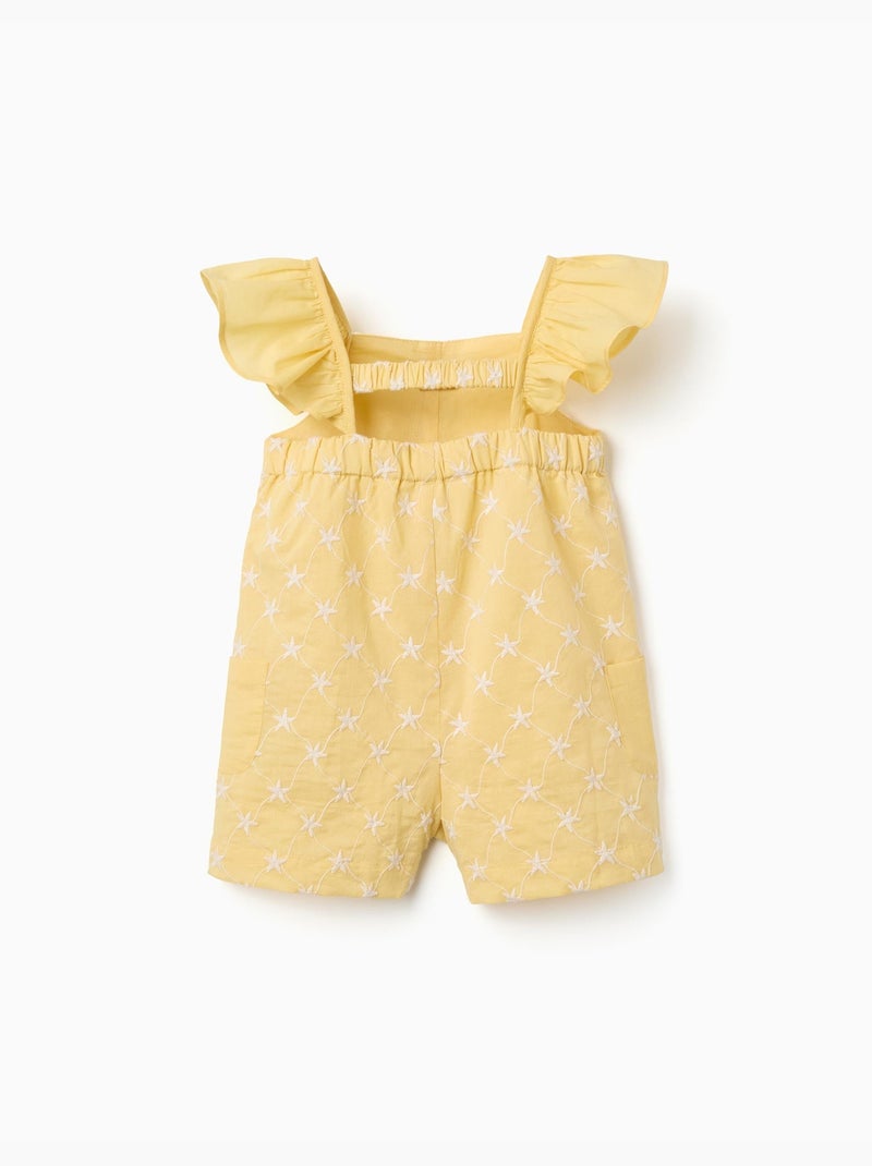 Combinaison courte en coton avec broderie et volants B&S Jaune clair - Kiabi