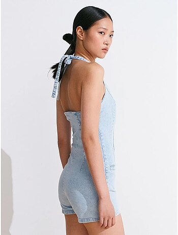 Combinaison courte en denim à col halter dilvin