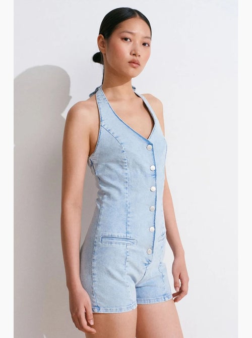 Combinaison courte en denim à col halter dilvin - Kiabi