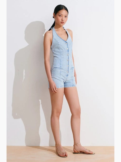 Combinaison courte en denim à col halter dilvin - Kiabi