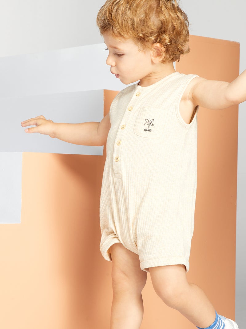 Combinaison courte en maille côtelée Beige - Kiabi