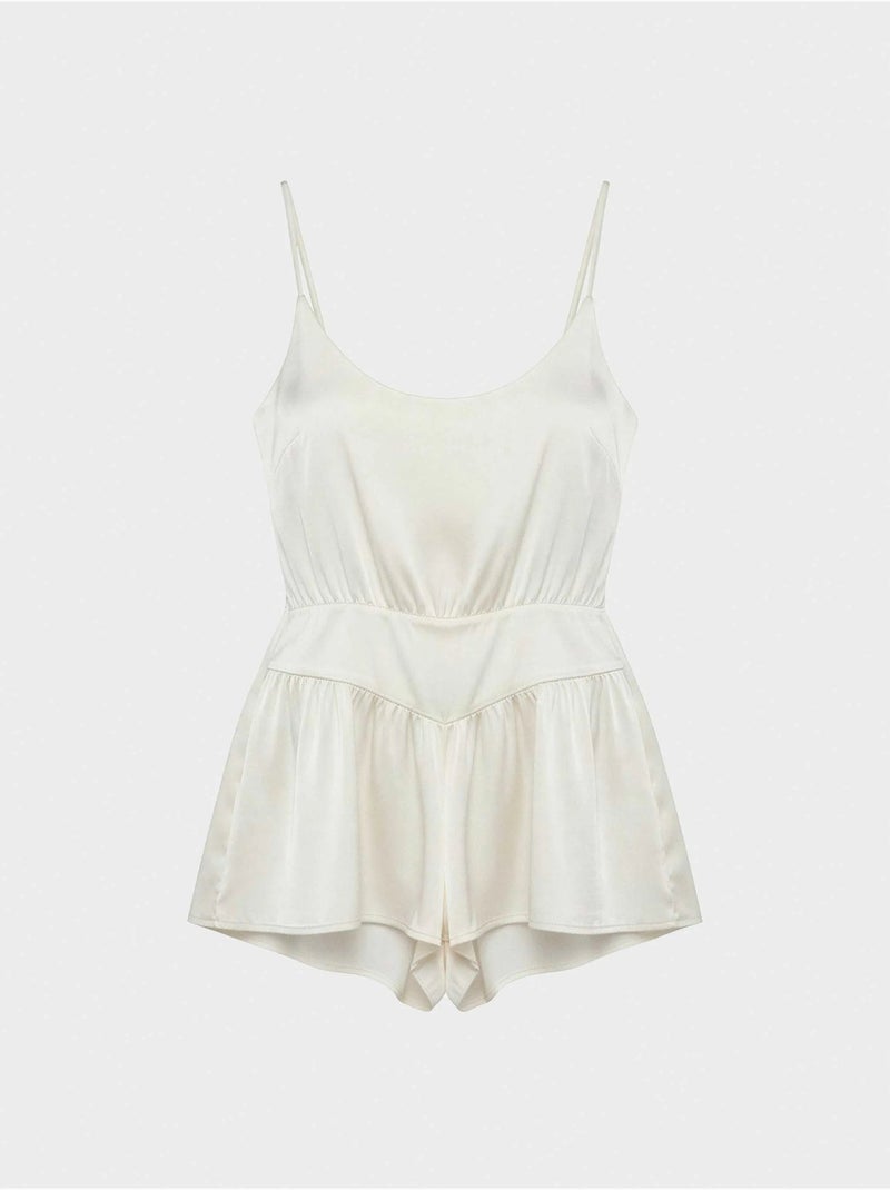 Combinaison courte en satin Beige - Kiabi